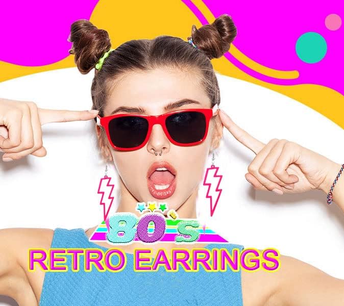 Modpide 80s Neon Earrings Hollow Lightning Bolt Halloween Punk Retro Earrings for Women 80's Party Accessories - Image 4